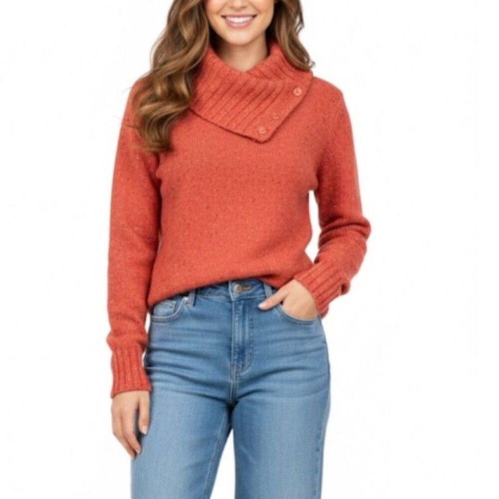Sutton Studio Bloomingdale’s Orange Tweed Wool Split Cowlnerck LS Sweater Size M